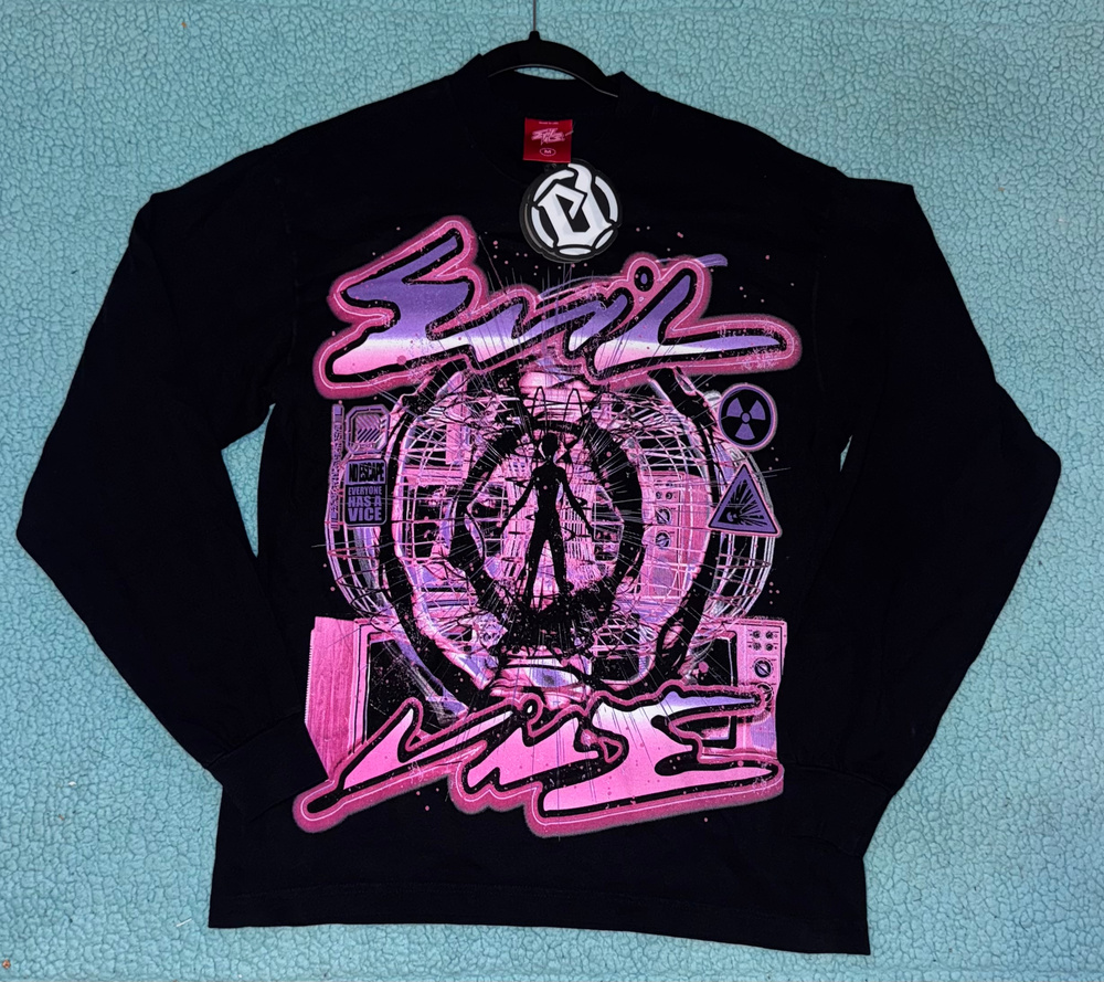 Evil Vice Black Graphic Long Sleeve T Shirt Pink Purple Streetwear Medium